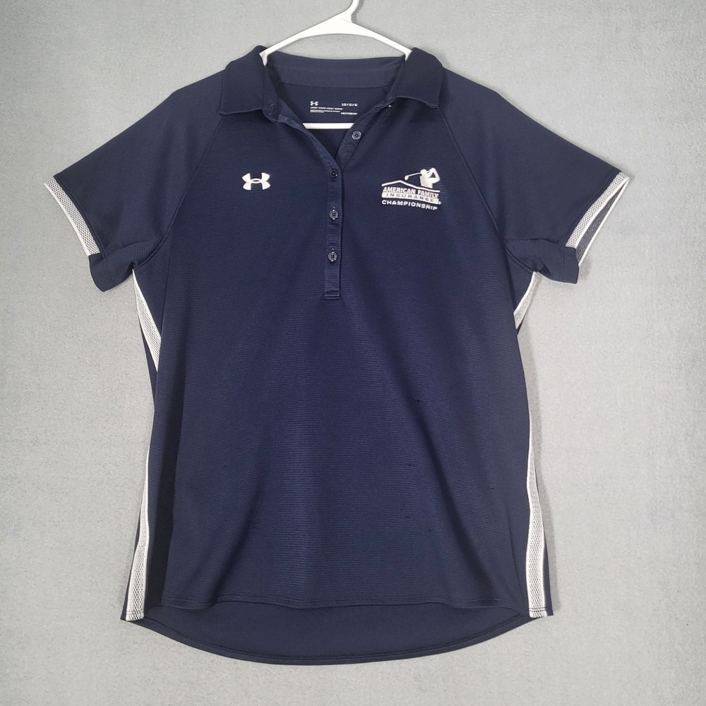 Under Armour Polo Shirt Women Large Navy HeatGear Athletic Golf American Family